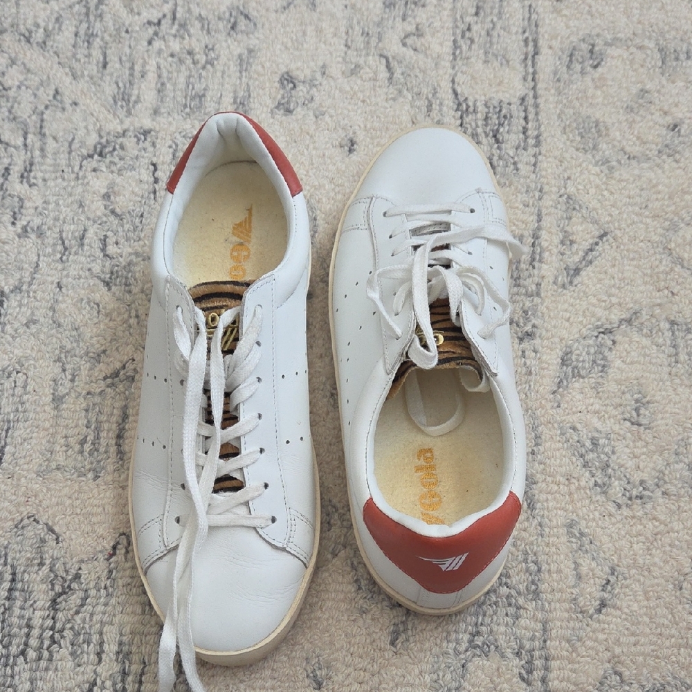 Gola White Sneakers with Coral and Animal Print Accents